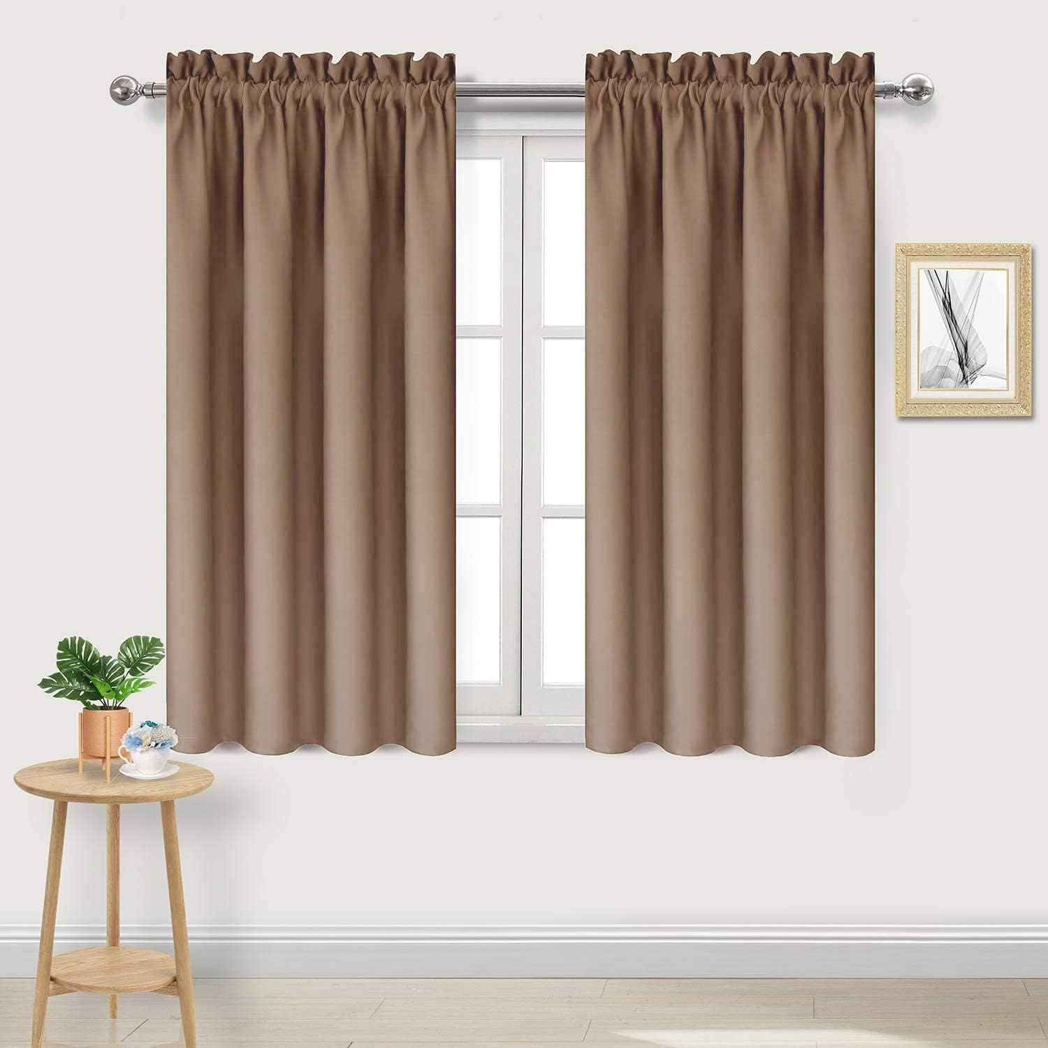 DWCN Blackout Curtains Room Darkening Thermal Insulated Bedroom Curtains Window Curtain Panels, 42 x 54 inches Long, Set of 2 Khaki Rod Pocket Drapes