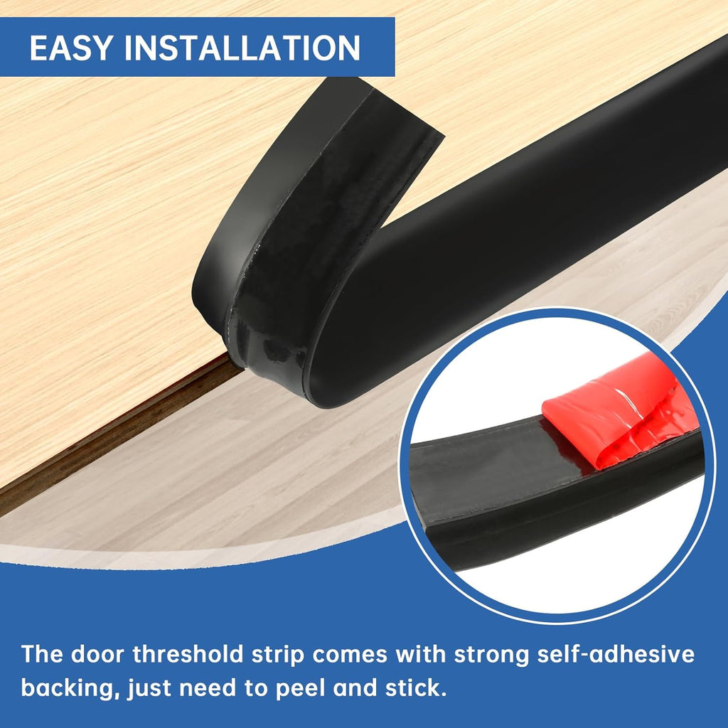 Vinyl Door Threshold Flooring Transition Strip Self Adhesive Carpet Edging Strip for Laminate Doorway Edge Threshold from 2/5" to 3/5" (Black, 10 Ft)