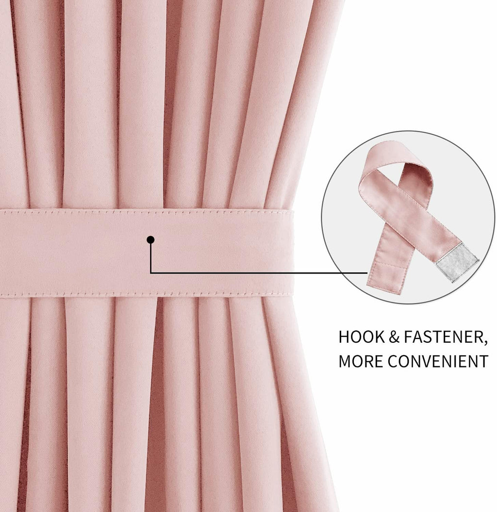 DWCN French Door Curtains – Rod Pocket Thermal Blackout Curtain for Doors with Glass Window, Kitchen and Patio Doors for Privacy, 25 X 72 Inches Long, 1 Curtain Panel with Tieback,Blush Pink