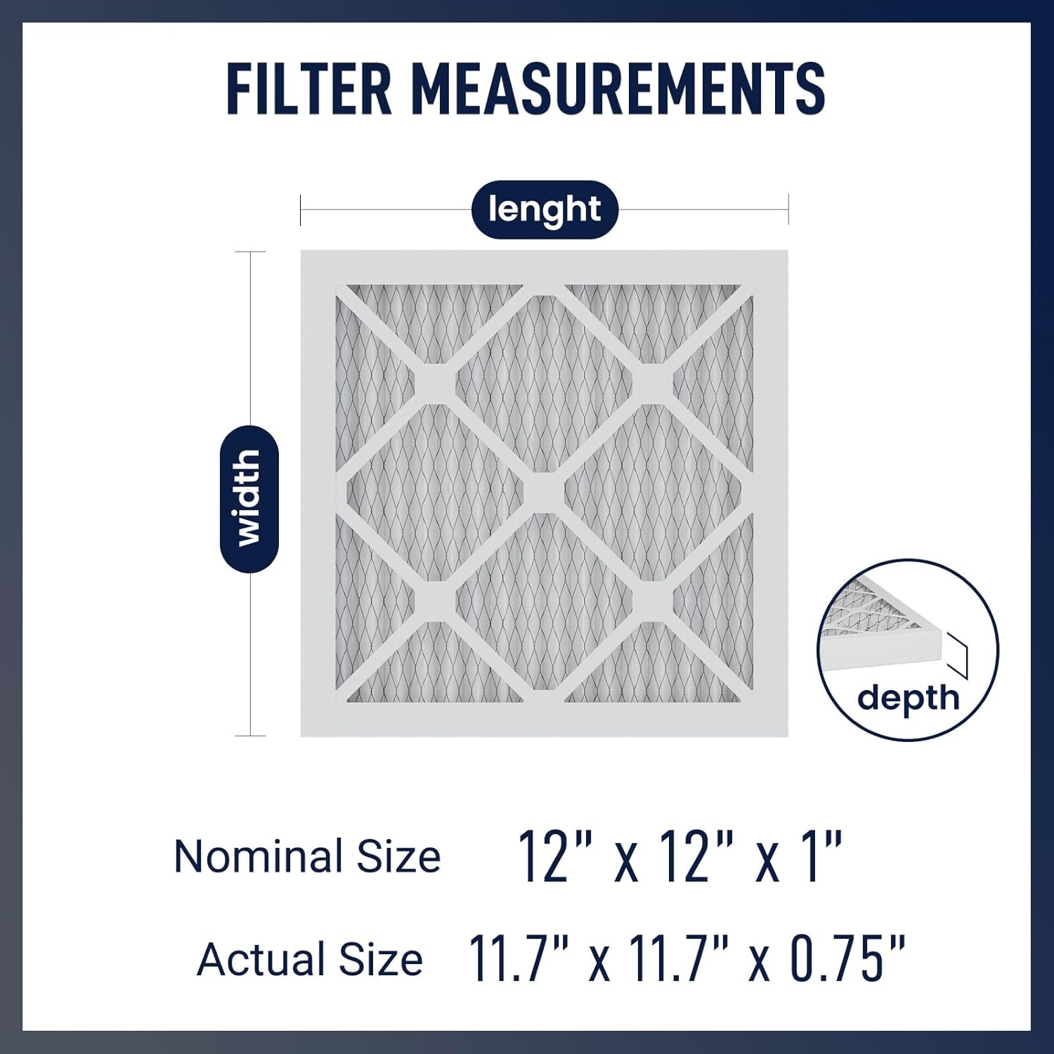 12x12x1 MERV 13 Air Filters, 6-Pack, Actual Size: 11.7" x 11.7" x 0.75", Pleated Design with Enhanced Filter Media for Superior Filtration,Perfect for HVAC, AC & Furnace Systems
