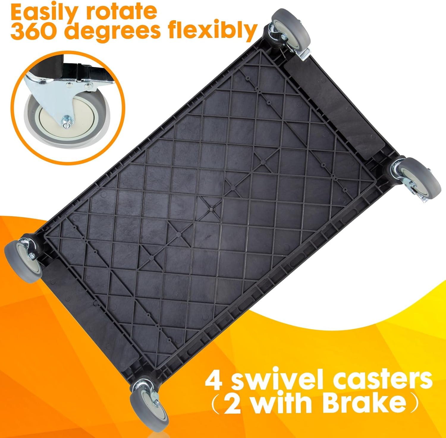 ELAFROS Multi-Use Utility Cart - 32.4x18.3 Heavy-Duty Service Cart with 3 Deep Shelves, Industrial-Grade Tool Cart Mobile Organizer, Rolling cart Holds up to 500 lbs, Black