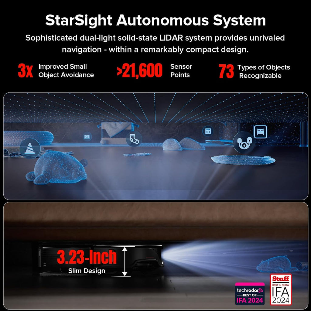 roborock Qrevo Slim Robot Vacuum and Mop Combo, 8.2cm Ultra-Slim, 3D Sensing Tech, Advanced Obstacle Recognition, 11,000Pa Suction, FlexiArm Side Brush & Mop, Auto Mop Washing & Drying, Self-Emptying