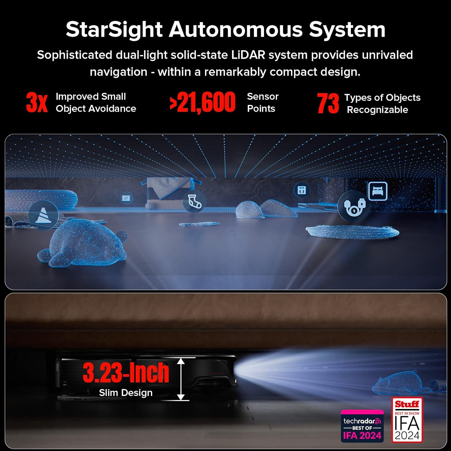 roborock Qrevo Slim Robot Vacuum and Mop Combo, 8.2cm Ultra-Slim, 3D Sensing Tech, Advanced Obstacle Recognition, 11,000Pa Suction, FlexiArm Side Brush & Mop, Auto Mop Washing & Drying, Self-Emptying