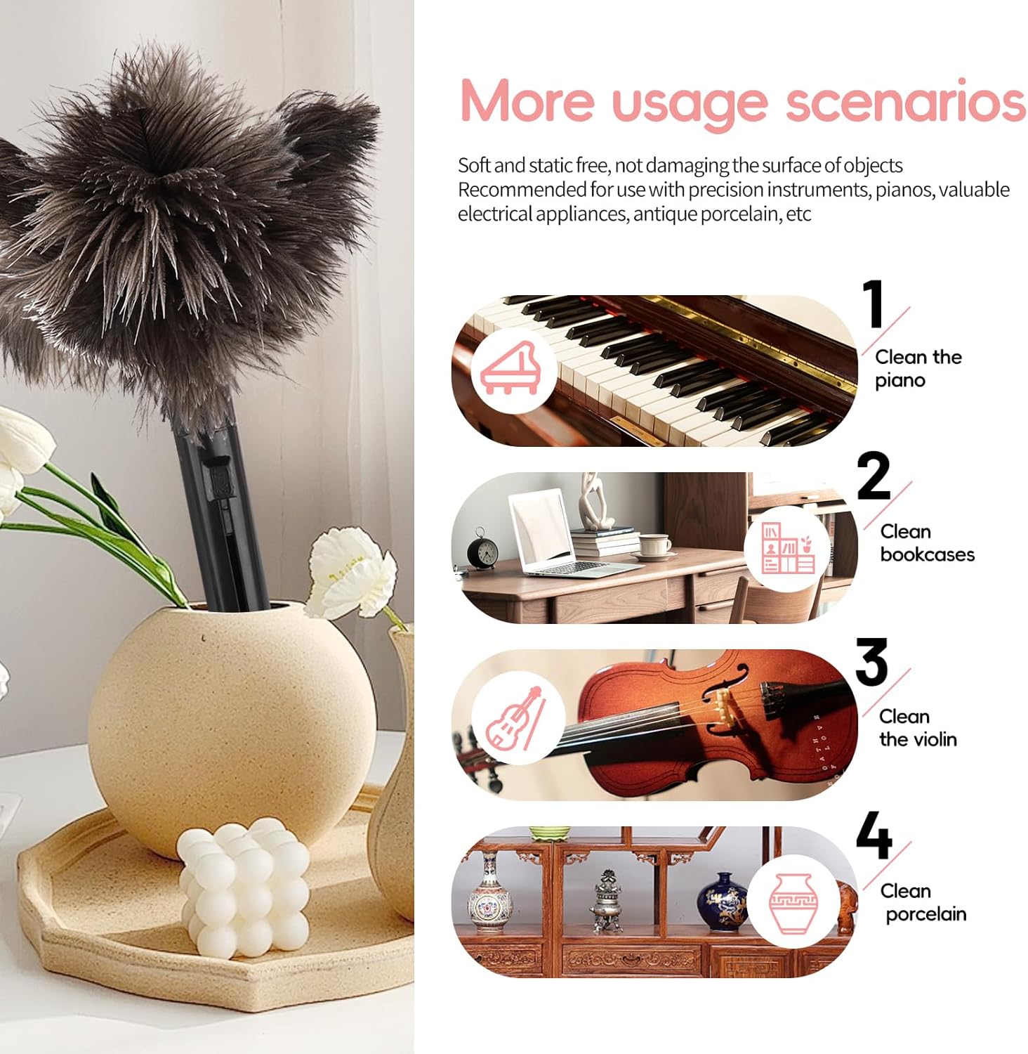 Retractable Feather Duster-Genuine Ostrich Feathers,Anti-Static,Reusable Eco-Friendly Handheld Cleaning for Keyboard,Home,Car,Office(10 to 15 Inches) 3 Pack