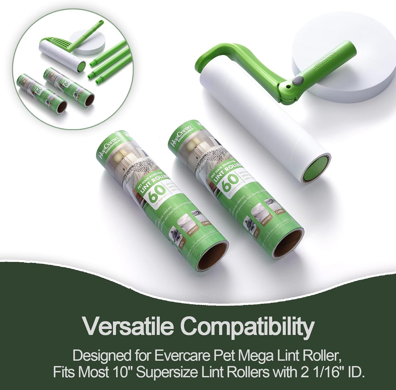 10 inch Mega Lint Roller Refills for Evercare Pet Mega Lint Roller and Leo Cleaning Roller, Fits Most 10" Supersize Lint Rollers with 2 1/16" ID, Total 240 Easy Tear Sheets (Pack of 4)
