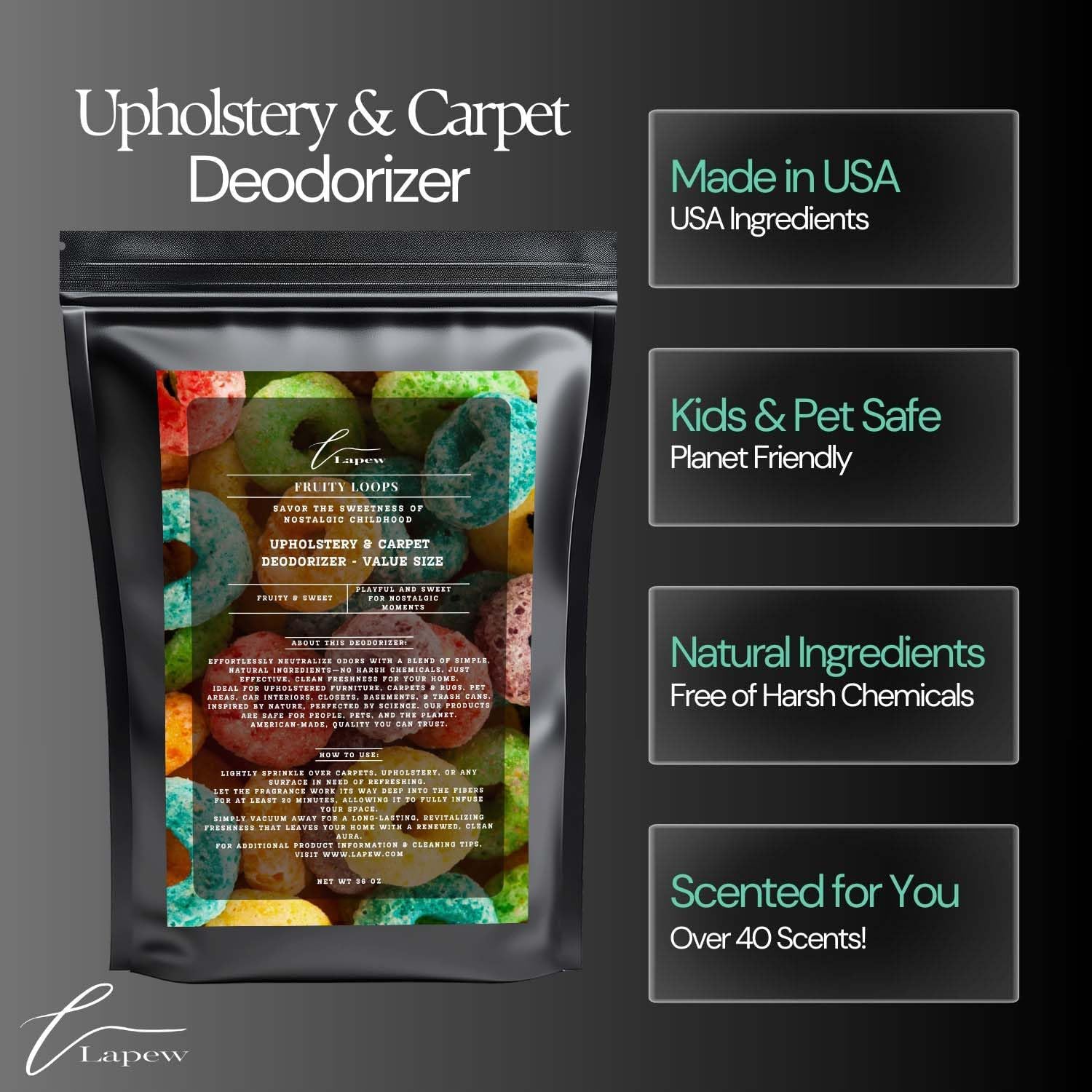 Fruity Loops Carpet Freshener Powder Refill 36 oz | Powerful Odor Eliminator for Home | Upholstery Deodorizer | Carpet Deodorizer | Pet Urine | Cat Litter Box