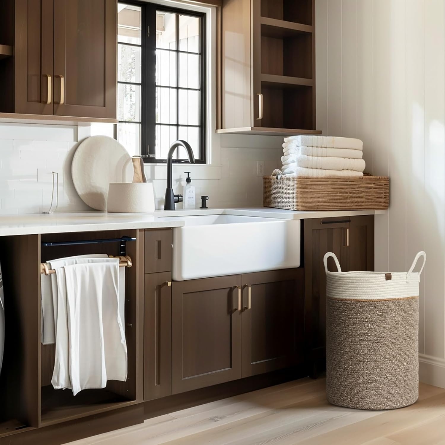 LA JOLIE MUSE Woven Basket Rope Storage Baskets - Large Cotton Organizer, Basket for Baby Blanket, Kids Toy Nursery Laundry Basket Mocha XL