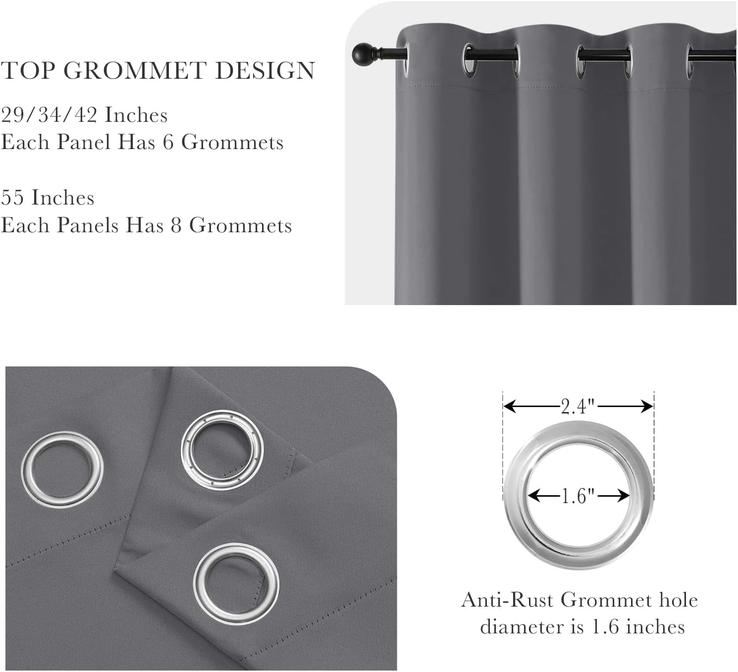 PONY DANCE Short Gray Blackout Curtains for Kitchen Over Sink 36 inch Long, Thermal Insulated Black Out Cafe RV Bunk Panels, Grommet Drapes for Bathroom Basement Small Window(2 Panels, 42 inches Wide)