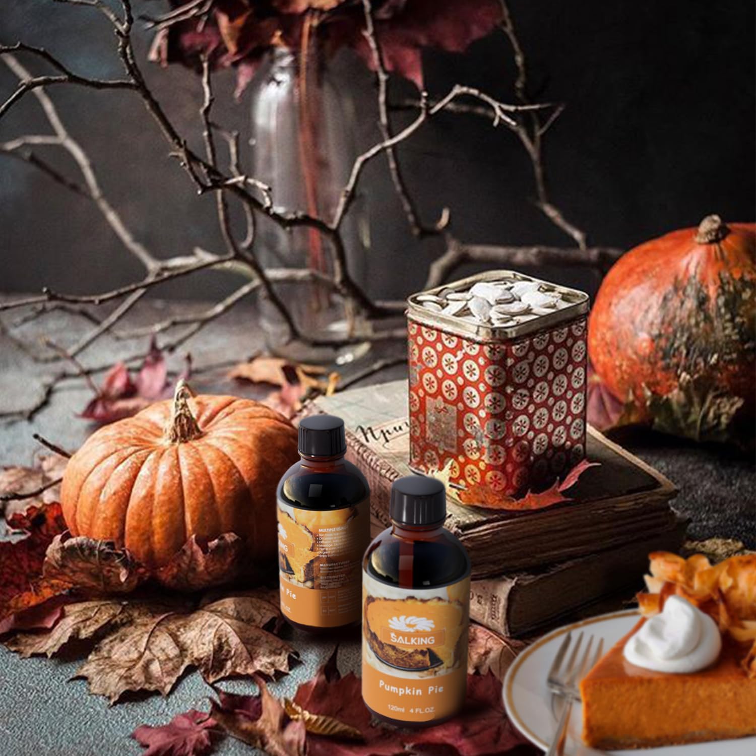 SALKING Pumpkin Pie Fragrance Oil, 120ml (4 Fl Oz) Premium Essential Oils for Diffuser, Candle Scents for Candle Making, Soap Making Supplies, Autumn Scented Diffuser Oil, Halloween Thanksgiving Gift