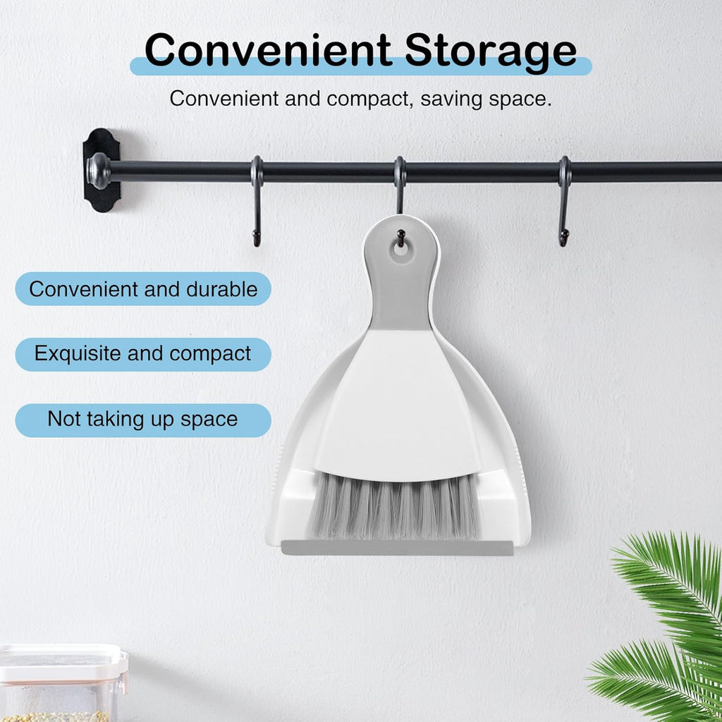 NACENA Mini Dustpan and Brush Set, Small Broom and Dustpan Set Dust Pan and Mini Hand Broom Dustpan and Broom Combo Compact for Home Table Keyboards Sofa Kitchen Pets, White & Gray