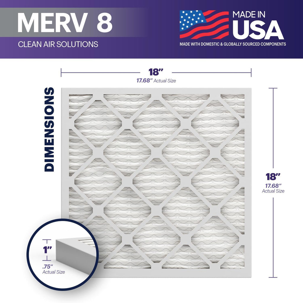 BNX TruFilter 18x18x1 Air Filter MERV 8 (6-Pack) - MADE IN USA – Dust & Pet Defense Air Conditioner HVAC AC Furnace Filters for Dust, Pet, Mold, Pollen MPR 600 – 700 & FPR 5