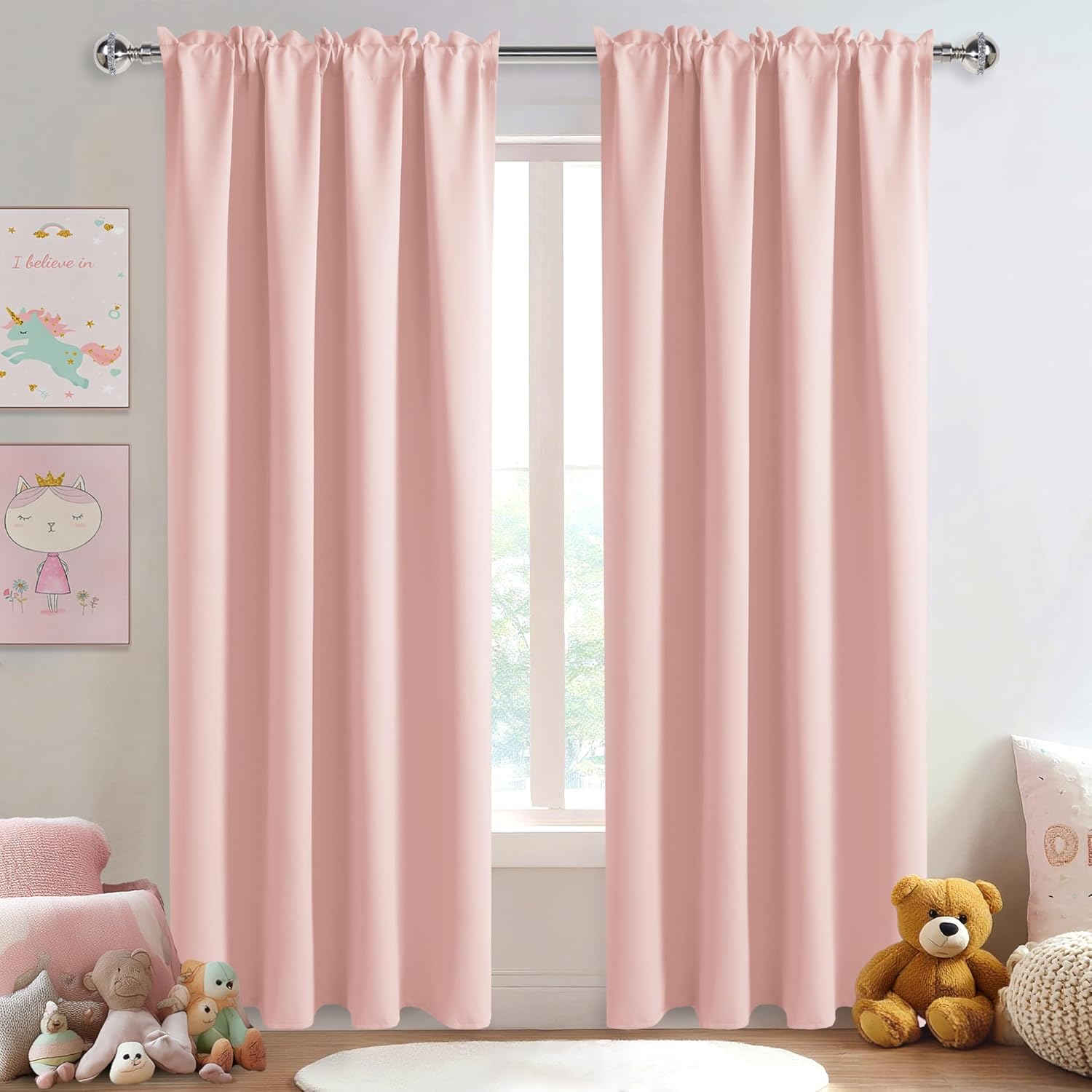 DWCN Blackout Curtains – Thermal Insulated, Energy Saving & Noise Reducing Bedroom and Living Room Curtains, Blush Pink, W 52x L 84 Inch, Set of 2 Rod Pocket Curtain Panels