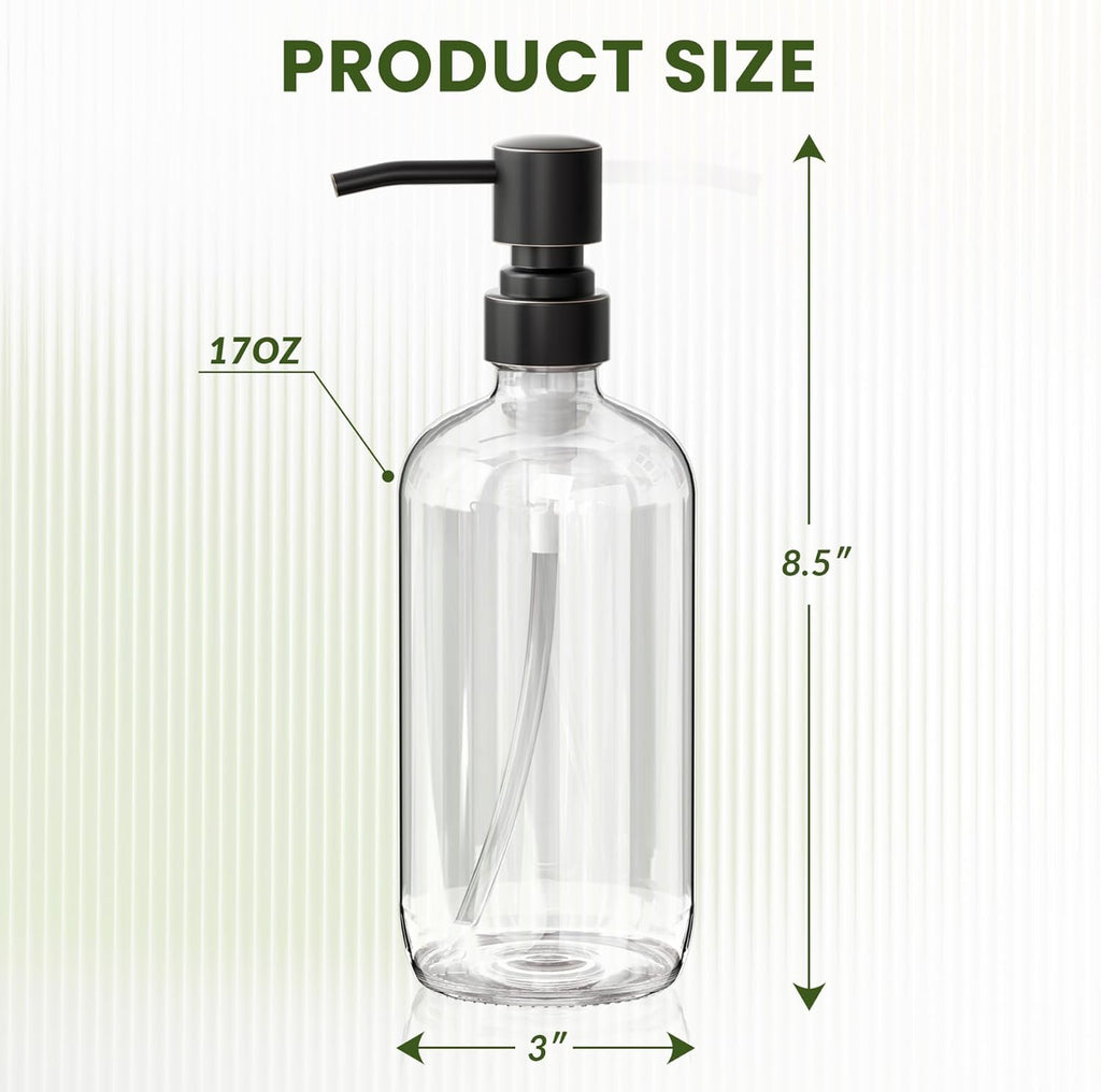 AmazerBath Glass Soap Dispenser, 2-Pack Clear Glass Soap Dispenser with Pump Bronze Rustproof, 17 Oz Bathroom Hand Soap Dispenser Bottle for Liquid Lotion, Kitchen Dish Soap Dispenser