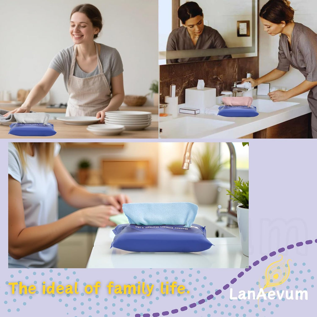 Microfiber Cleaning Cloths 60-Pack Microfiber Towels Pull-Out Packs 8.7x8.7 in, Lint Free, Streak Free, Absorbent, Reusable, Washable, Scratch Free, for Kitchen, Car Detailing, Glass, Pink/Gray/Blue