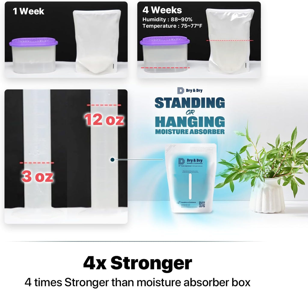 Dry & Dry 100 Packs Hybrid Moisture Absorbers & Musty Odor Eliminator Dehumidifier to Control Excess Moisture for Basements, Closets, Bathrooms, Laundry Rooms. Moisture Absorbers