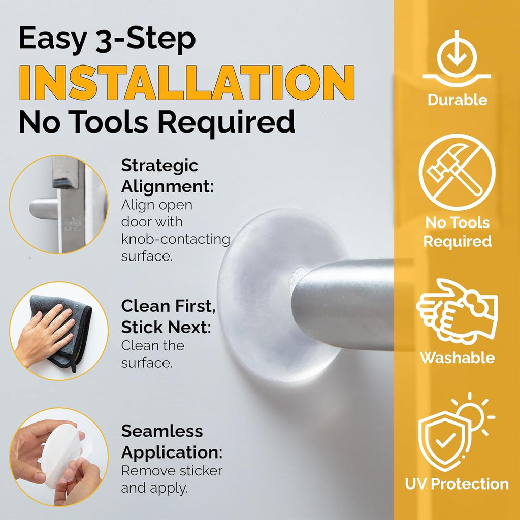 Ducki Door Stop Wall Protector | Self Adhesive Door Knob Wall Protectors from Door Knobs | Rubber Door Stoppers for Wall Damage & Noise | Durable, Shock Absorbent & Discreet | 2 Pack Clear Door Stops