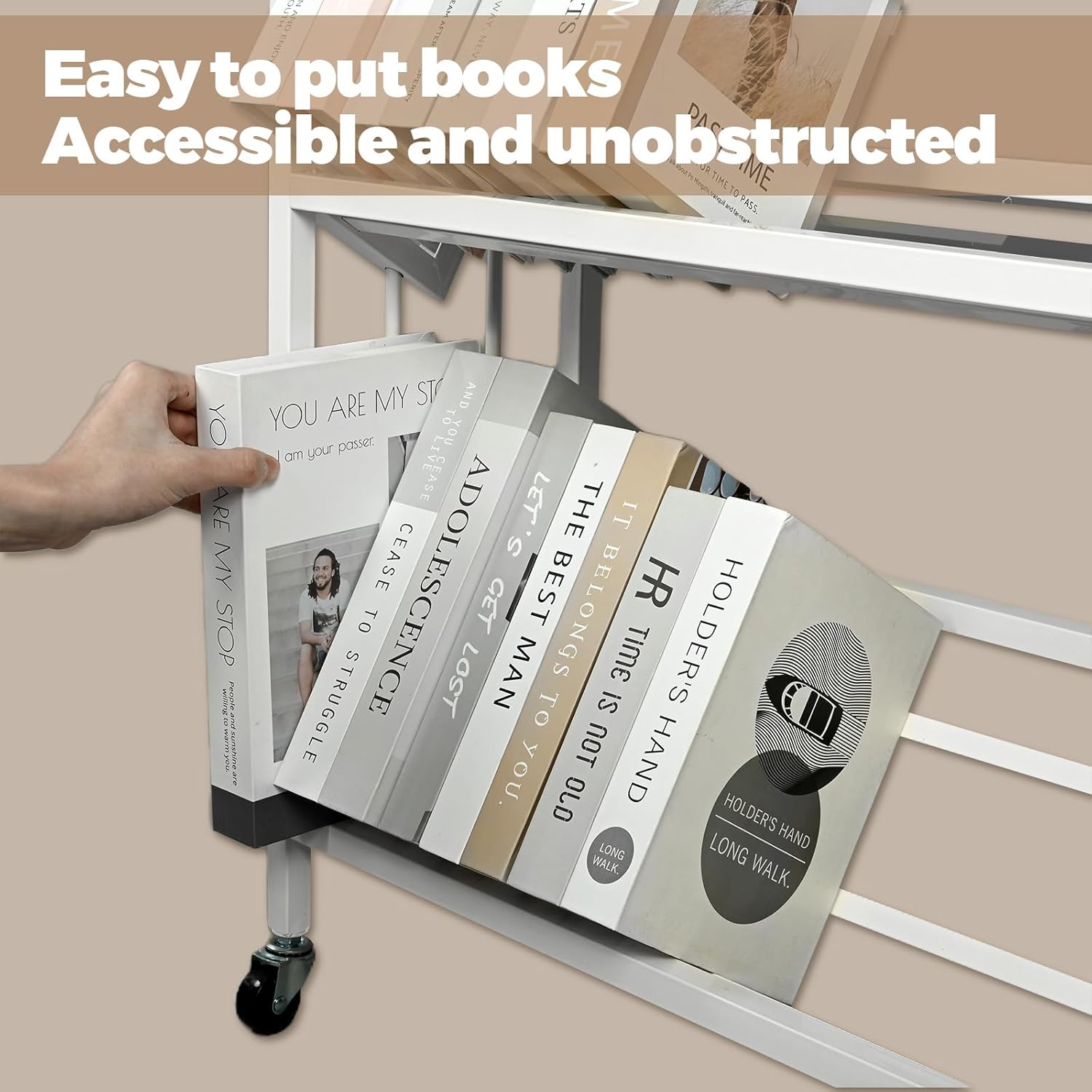 Book Carts 4 Tier 46.5x35.4x9.84 in Rolling Book Cart Large Capacity Bookshelf Storage Rack Mobile Book Storage with Wheels Cart for Home Office Living Room Classroom (White)