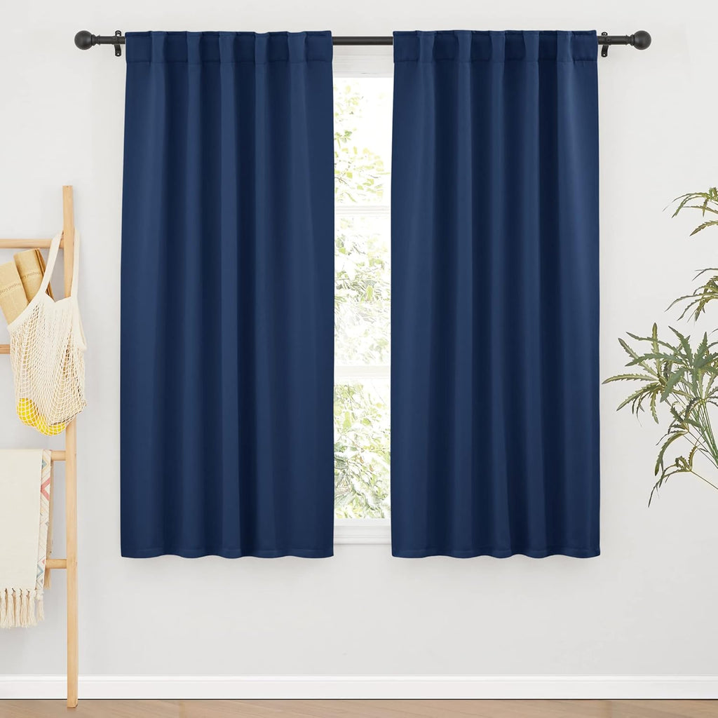 RYB HOME Blackout Kitchen Curtains, Thermal Insulated Back Tabs Window Curtain Room Darkening Shades Ideal Match for Bathroom Basement RV, Navy, Width 42 inch x Length 63 inch, 2 Panels Set
