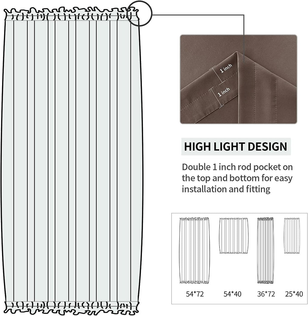 DWCN French Door Curtains – Rod Pocket Thermal Blackout Curtain for Doors with Glass Window, Kitchen and Patio Doors for Privacy, 36 X 72 Inches Long, 1 Curtain Panel with Tieback,Khaki