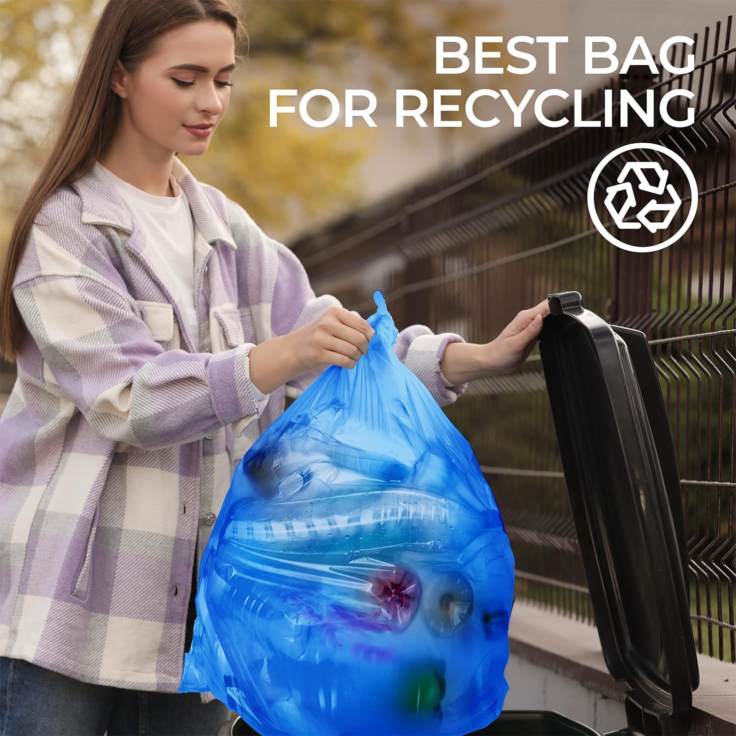 ToughBag 13 Gallon Recycling Bags, Blue Trash Bags (300 COUNT) - Blue Recycle Bags, Recycle Trash Bags 13 Gallon Tall Kitchen - Made in USA