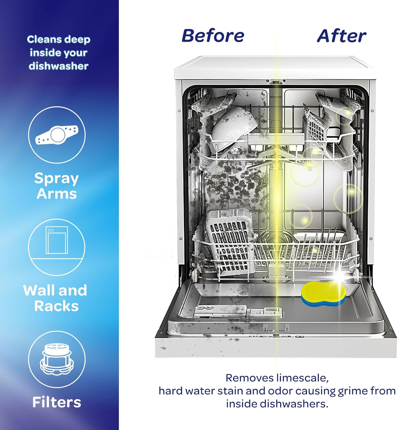 Dishwasher Cleaner and Deodorizer Tablets - Deep Clean Dishwasher Cleaner Tablets, Septic Safe, Natural Limescale Remover - Compatible with All Models (24 Pack)