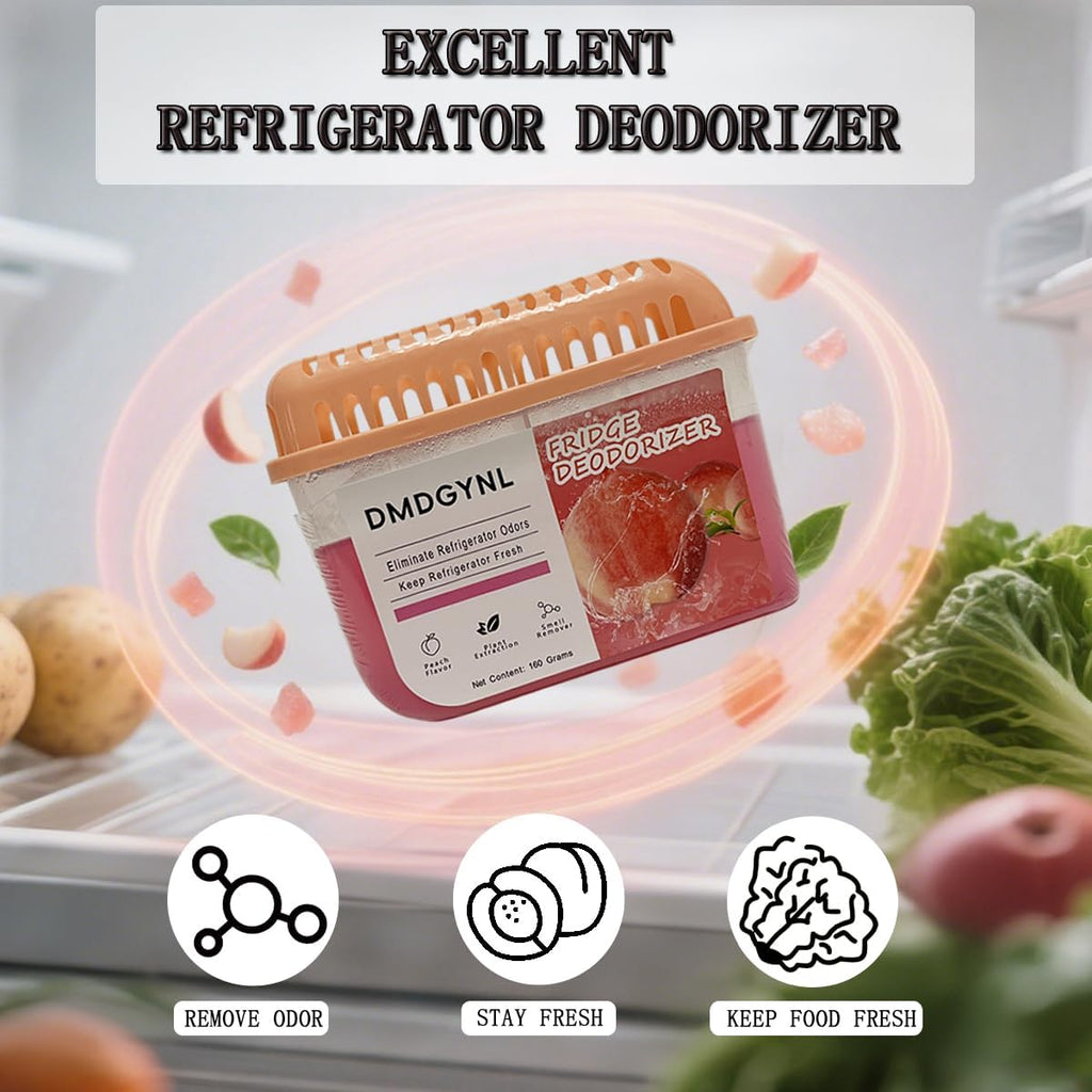 Fridge Deodorizer, Refrigerator Deodorizer More Effective Than Baking Soda, Natural Gel Refrigerator Odor Eliminator for Refrigerator Freezer and Freezer Compartments (2 Pcs/Peach Flavor)
