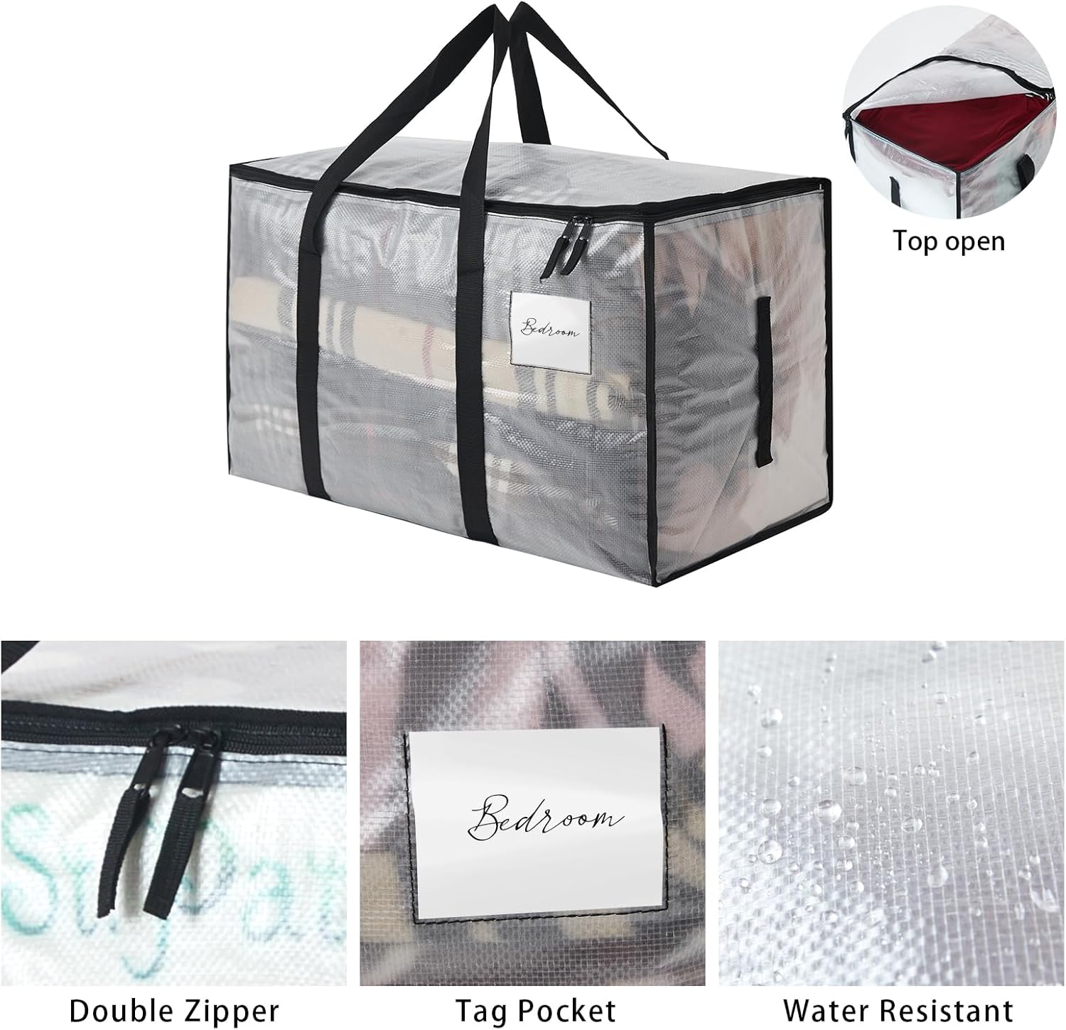 Heavy Duty 93L (24.5 Gallon) Stackable Storage Bins with Fully Openable Lids, Moving Bags Heavy Duty, Clear Plastic Totes for Moving Storage, Home Organization, Closet, Dorm Room. 6 pack