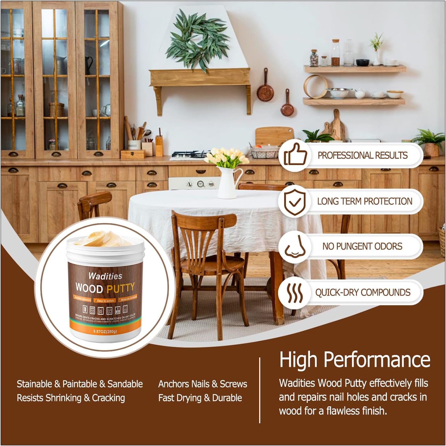 Natual Wood Filler, Natual Wood Putty, Paintable Stainable Wood Repair Putty, 9.87 Ounce Wood Furniture Repair kit, Quickly Repair Wood Cracks and Holes on Wooden Floor Furniture (Natual)