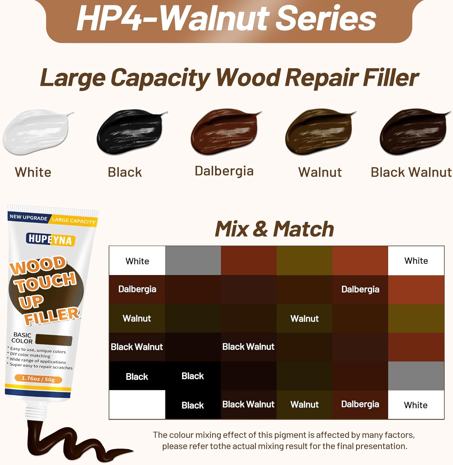Wood Repair Kit, Wood Furniture Repair Kit, Wood Filler, Wood Putty and Beeswax- Repair Stains, Scratch, Cracks, Hole, Discoloration for Wooden Door, Table, Cabinet, Bed, Floor (Walnut Series)