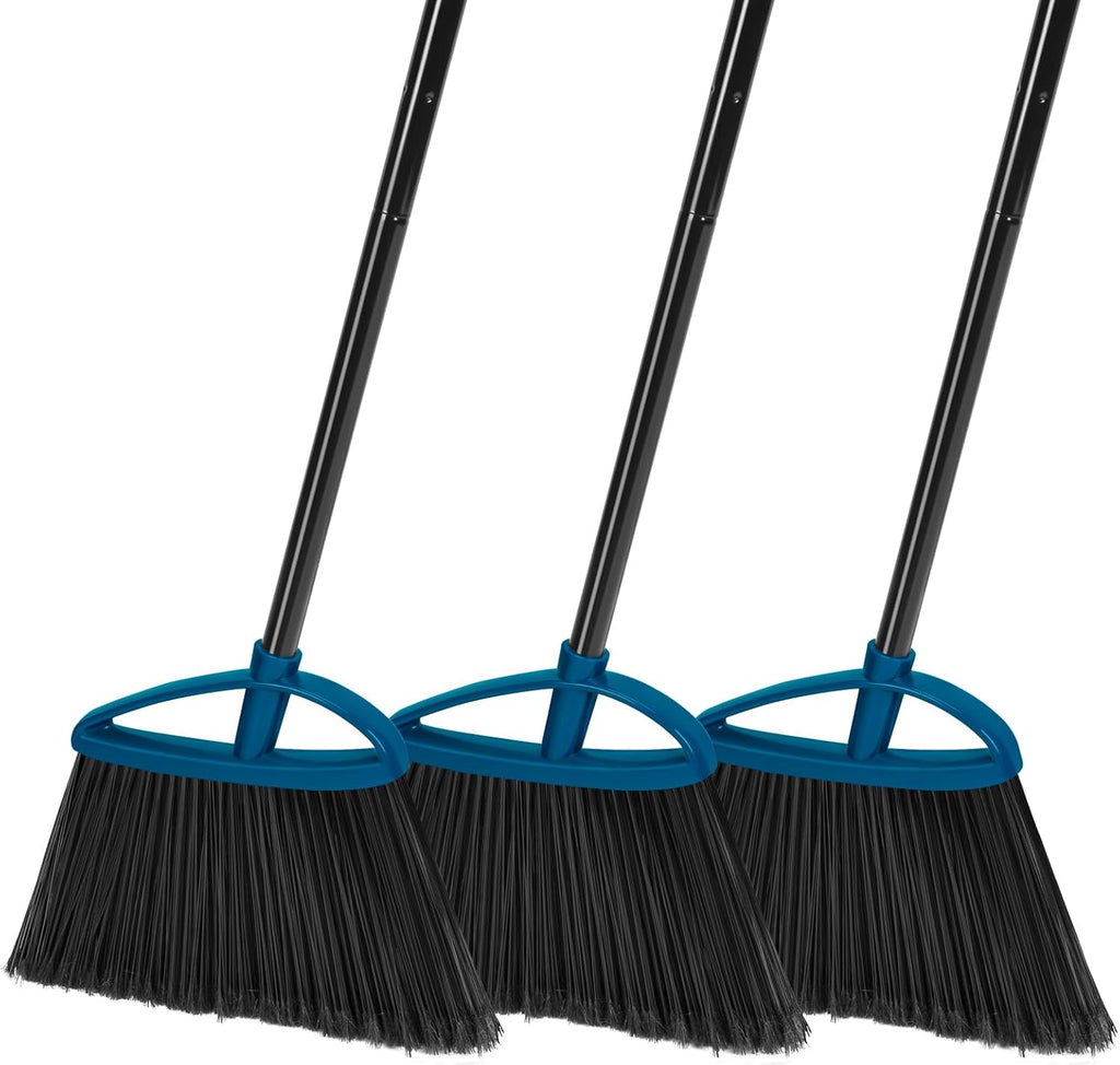 MAVRIZ 3 Pack Heavy Duty Broom Outdoor with 60" Long Handle Stiff Bristle Kitchen Broom for Sweeping Indoor Angle Broom for Floors, Shop Restaurant Garage Patio
