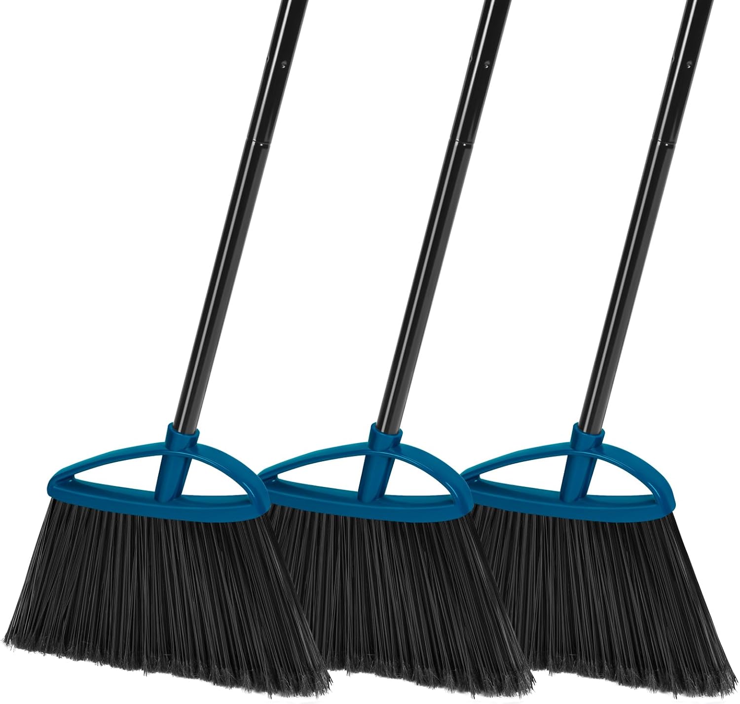 MAVRIZ 3 Pack Heavy Duty Broom Outdoor with 60" Long Handle Stiff Bristle Kitchen Broom for Sweeping Indoor Angle Broom for Floors, Shop Restaurant Garage Patio