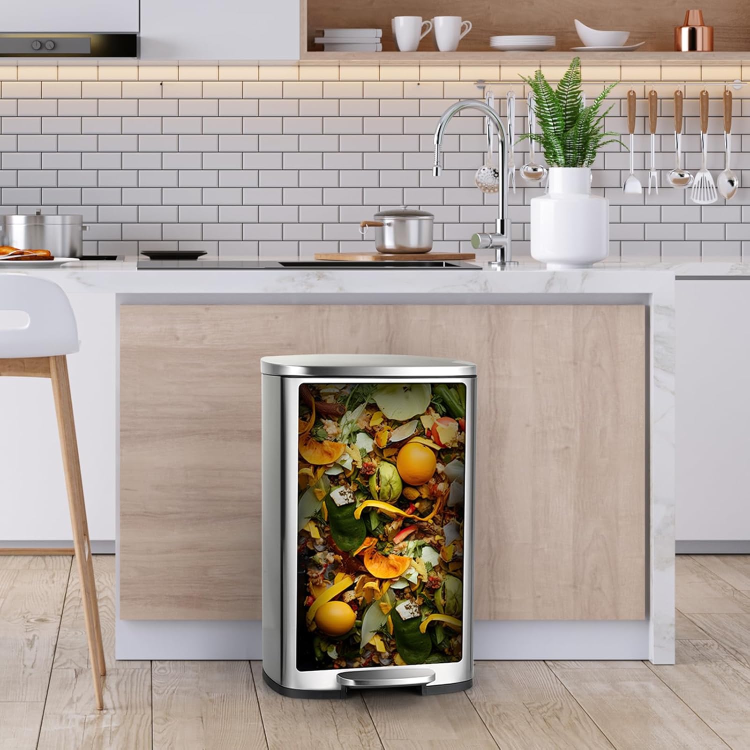 13.2 Gal Kitchen Trash Can, 50L Recycling or Garbage Bin, Brushed Stainless Steel Waste Basket, Soft&Quiet Close Dustbin, with Step-On Pedal, Removable Inner Bucket, for Home, Office, LIving Room