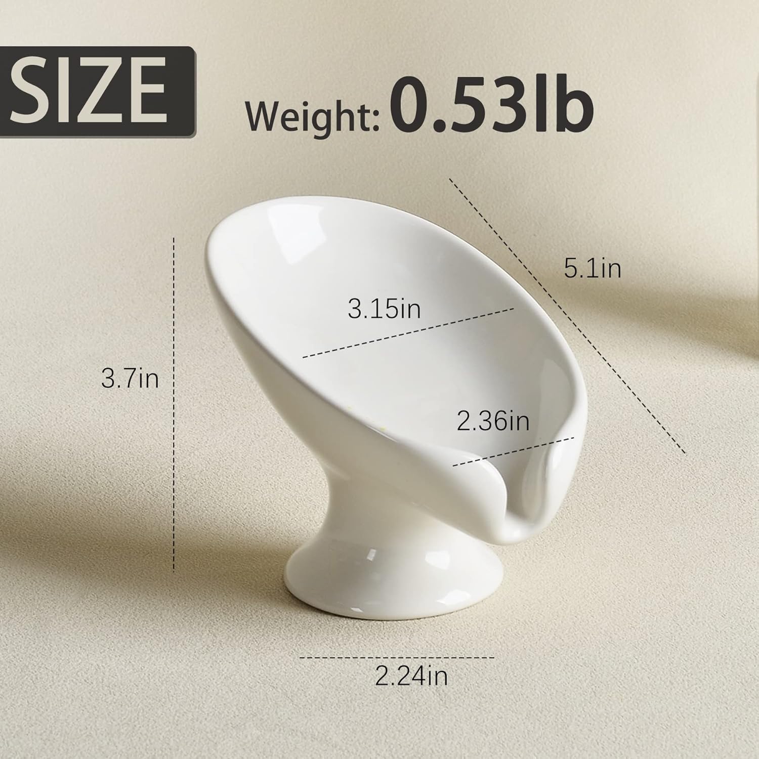 Soap Dish, Self Draining Bar Soap Holder for Bathroom Sink, Leaf-Shaped Drainage Ceramic Cream White Porcelain Decorative Soap Dish, ANTIS'S HOME