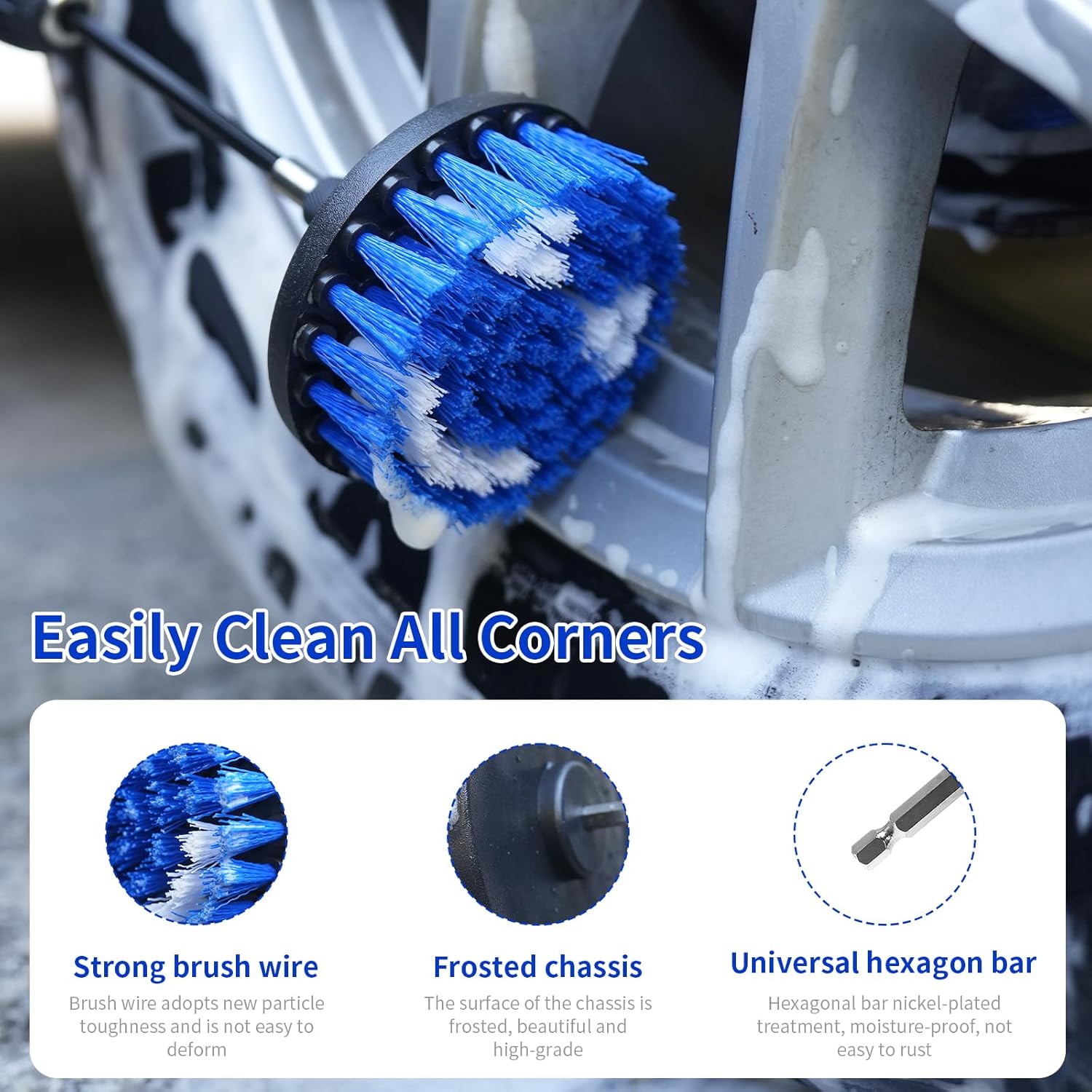 10 Pack Drill Brush Attachment Set, Drill Scrubber Brush Kit, Drill Cleaning Brush, Scrub Brush for Grout Floor Tub Shower Bathtub Tile Sink Toilet Bathroom Kitchen Car Blue