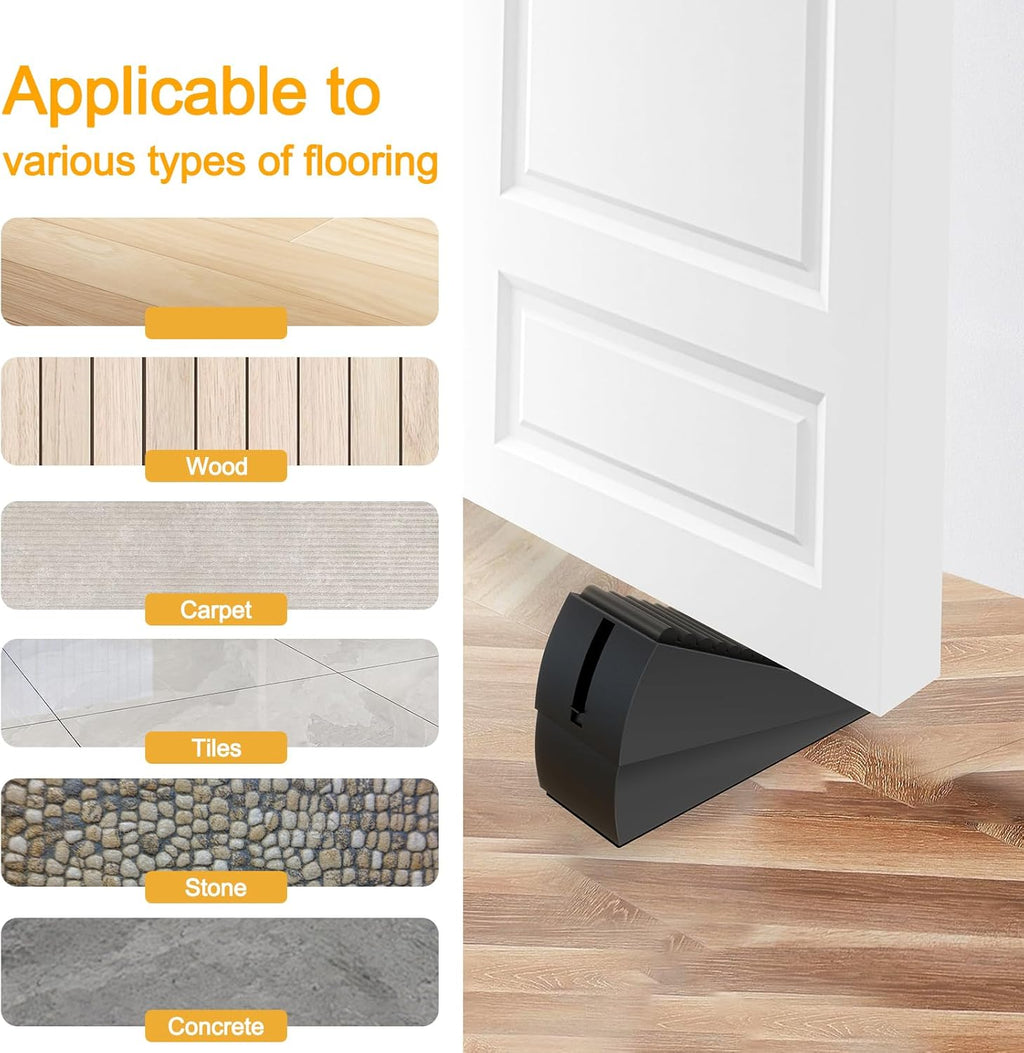 4 Pack Adjustable Spring Door Stoppers Heavy Duty, 3 Inches High Tall Large Metal Door Wedge Stopper, Strongest Rubber Doorstop for Bottom of Doors, Stainless Steel Doorstop for Any Heavy Doors