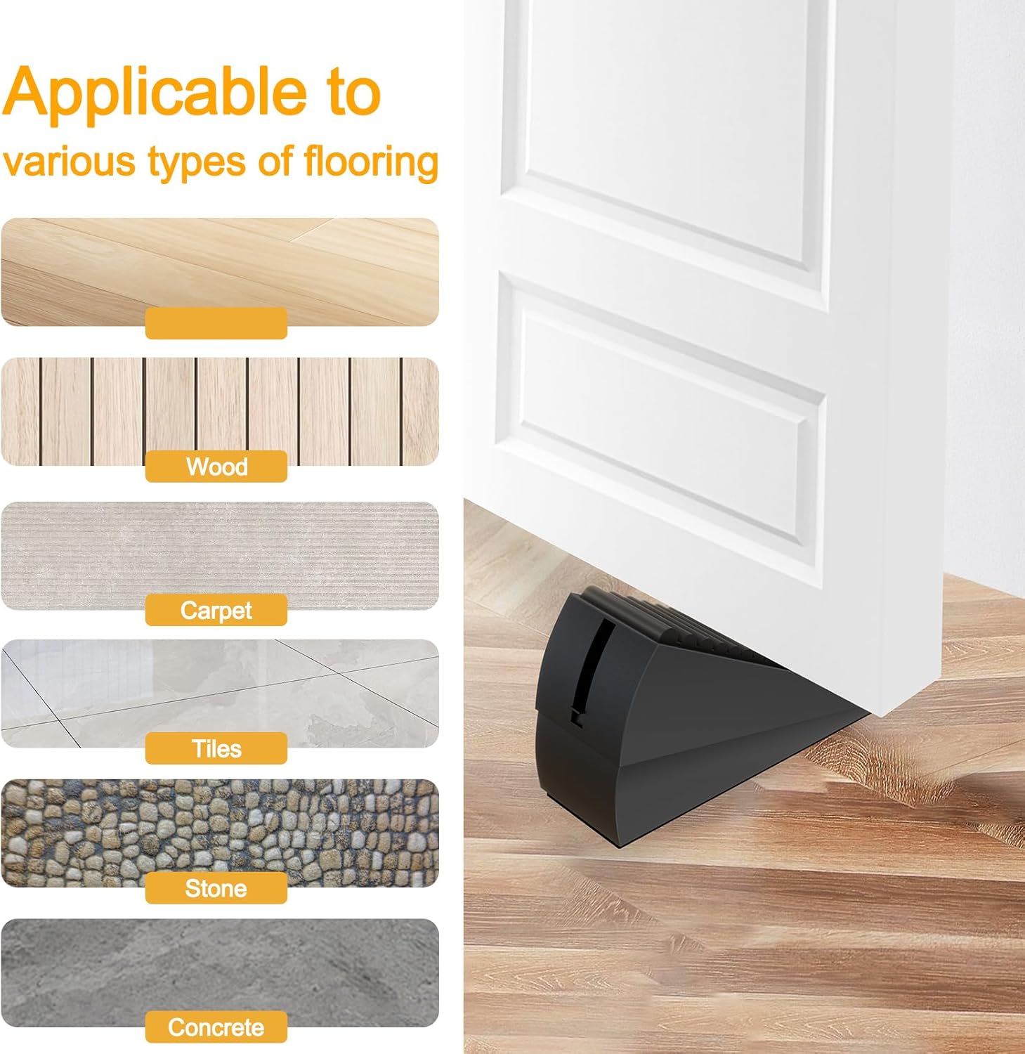 4 Pack Adjustable Spring Door Stoppers Heavy Duty, 3 Inches High Tall Large Metal Door Wedge Stopper, Strongest Rubber Doorstop for Bottom of Doors, Stainless Steel Doorstop for Any Heavy Doors