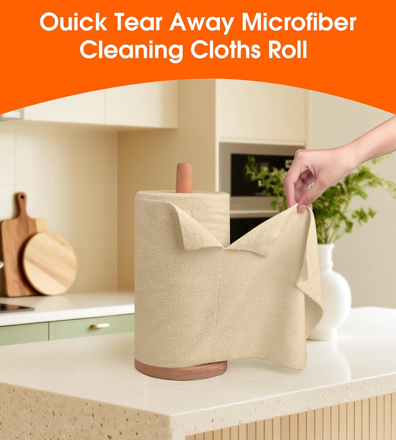 Roll of Microfiber Cleaning Cloth –100 Pack, Tear Away Microfiber Towels, Reusable, Washable, Scratch-Free, Kitchen Towels for Car, Home, Kitchen, Glass, Dishes(Wheat Beige)