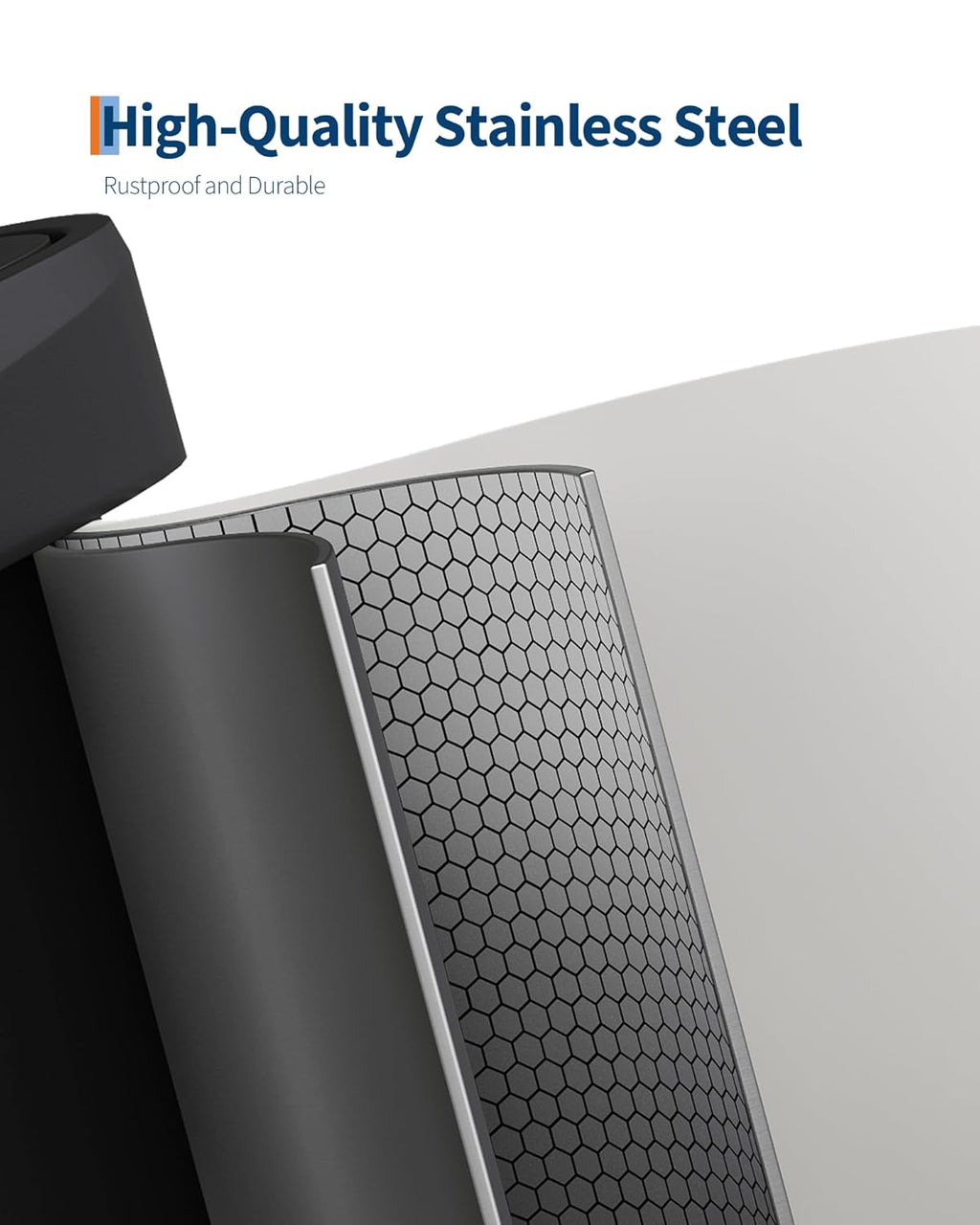 16 Gallon (60 l) Trash Can, Stainless Steel Kitchen Garbage Can, Recycling or Waste Bin with Liner Rim, Rear Handle, Soft Close Plastic Lid Step-on Pedal, Removable Inner Bucket