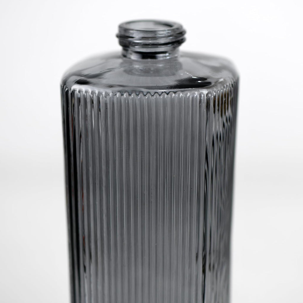 12 oz Glass Soap Dispenser with Vertical Stripe with Black Plastic Rustproof Pump, Small Refillable Soap Dispenser for Kitchen and Bathroom (Grey)