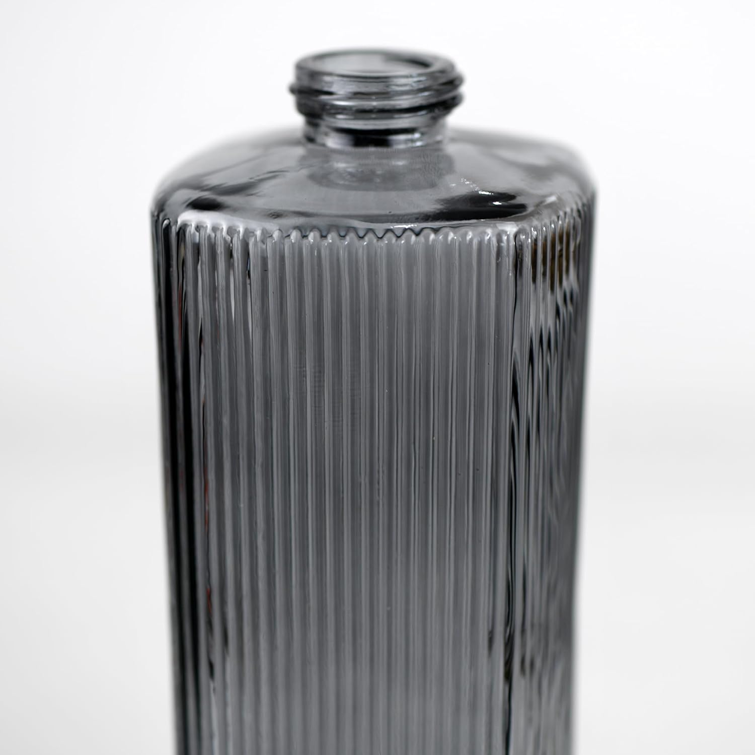 12 oz Glass Soap Dispenser with Vertical Stripe with Black Plastic Rustproof Pump, Small Refillable Soap Dispenser for Kitchen and Bathroom (Grey)