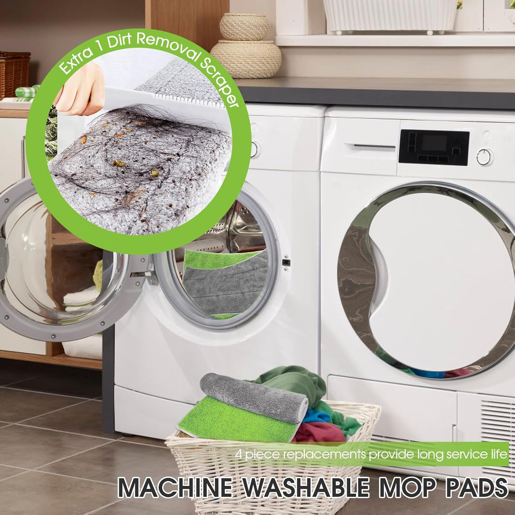 MASTERTOP Microfiber Mop - Flat Floor Mops Wet Dry Dust Mop with 4 Washable Pads & 52.4'' Stainless Steel Handle for Hardwood Laminate Tile Floor Cleaning