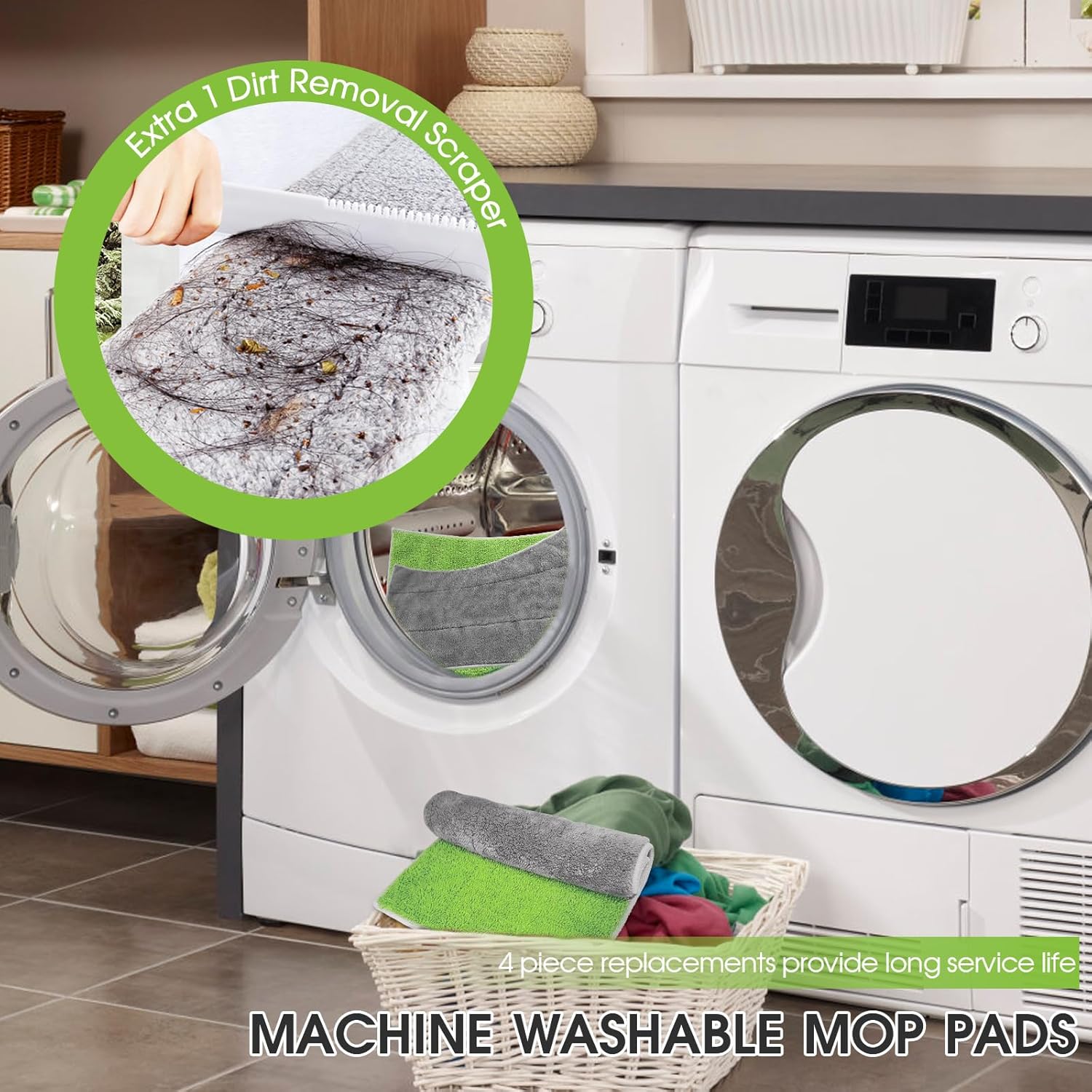 MASTERTOP Microfiber Mop - Flat Floor Mops Wet Dry Dust Mop with 4 Washable Pads & 52.4'' Stainless Steel Handle for Hardwood Laminate Tile Floor Cleaning