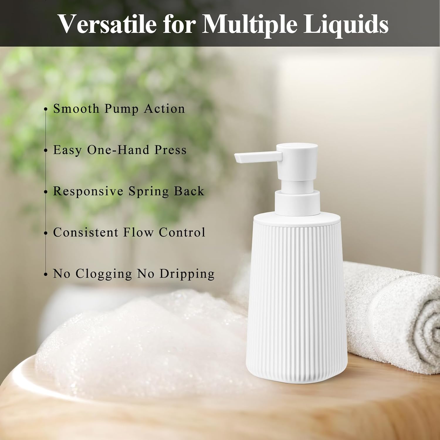 White 2 Pack Hand Soap Dispensers with No Rust Pump for Bathroom and Kitchen Countertops Refillable Striped Matte Plastic 8.5 oz