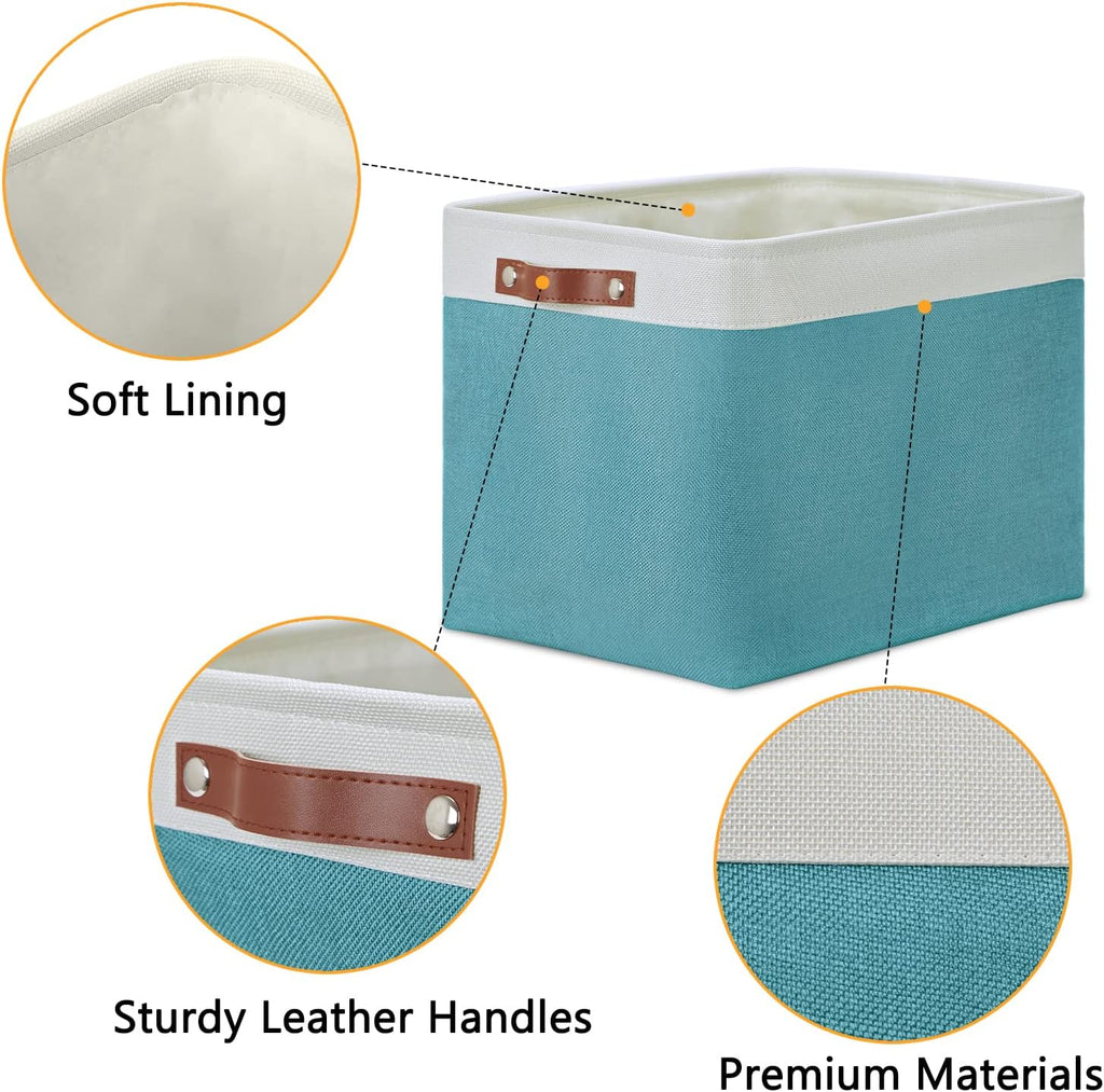 DULLEMELO Large Closet Storage Baskets Canvas Storage Baskets for Organizing 2 Pack Collapsible Home Organizer With Handles (White&Teal)