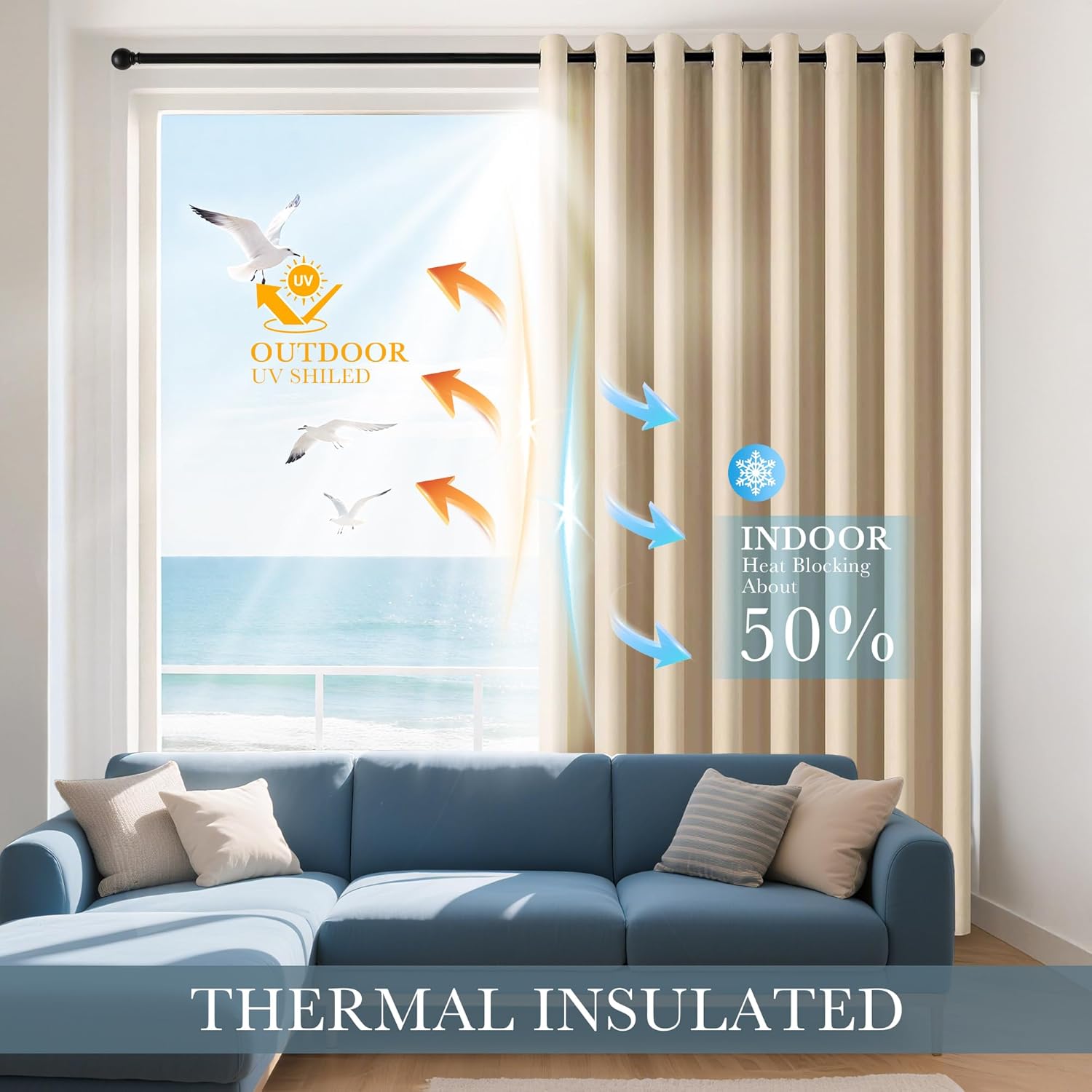 PONY DANCE Blackout Small Window Curtains for Bathroom 36 inch Length, Room Darkening Light Block Short Privacy Solid Drapes for Kitchen Bedroom Basement(2 Panels, W 42 x L 36 inches, Biscotti Beige)