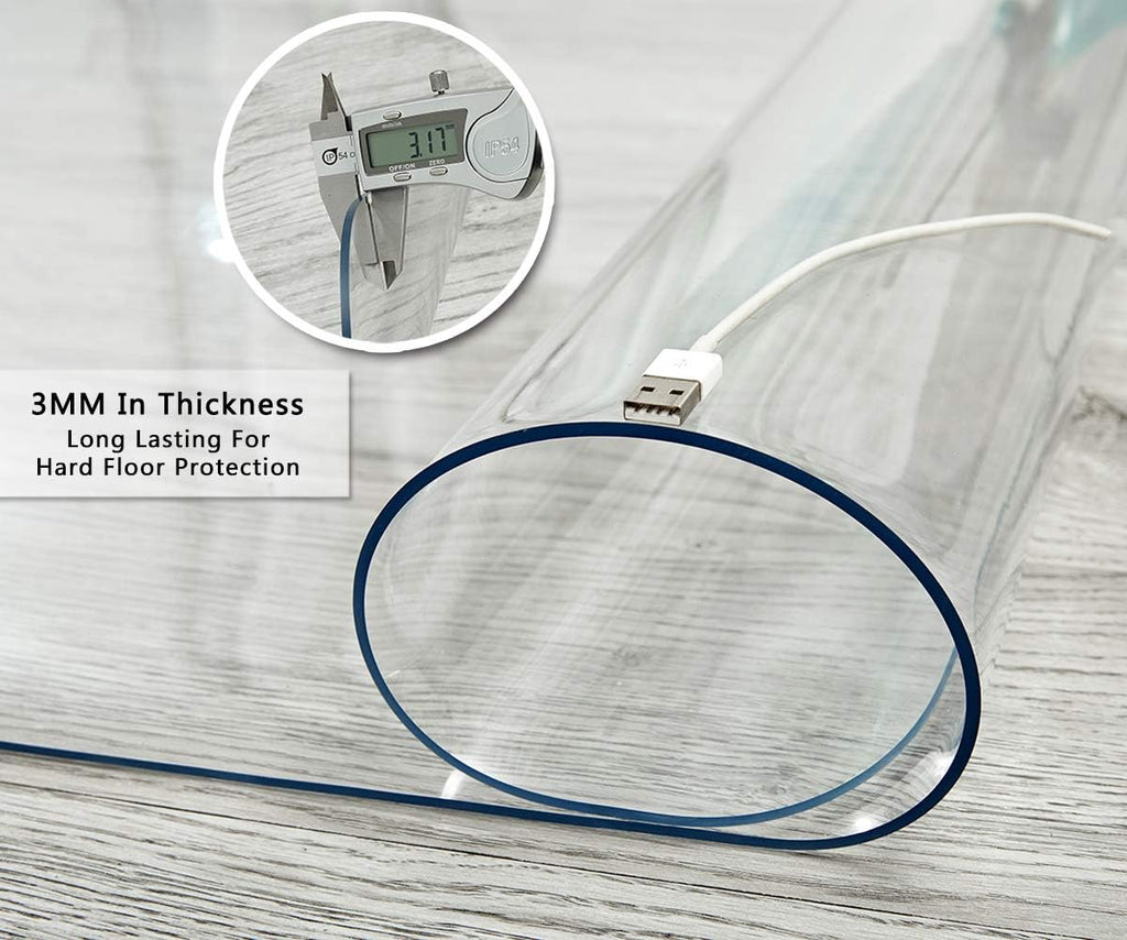 Office Chair Mat for Hardwood Floor, 1/8" Thick 46”x 60” Crystal Clear Hard Floor Chair Mat, Transparent Floor Protector Mat Flat Without Curling