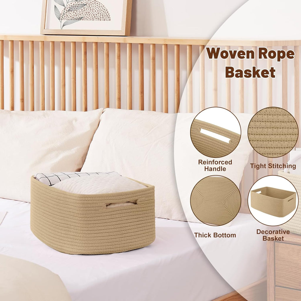 OIAHOMY Storage Basket for Shelves, Closet Cube Storage Bins Baskets for Clothes Blanket Towels, Baby Nursery, Toy Baskets Box, Woven Rope Basket, 15.75*11.81*7.09 ININ, 2 Packs Jute Yellow