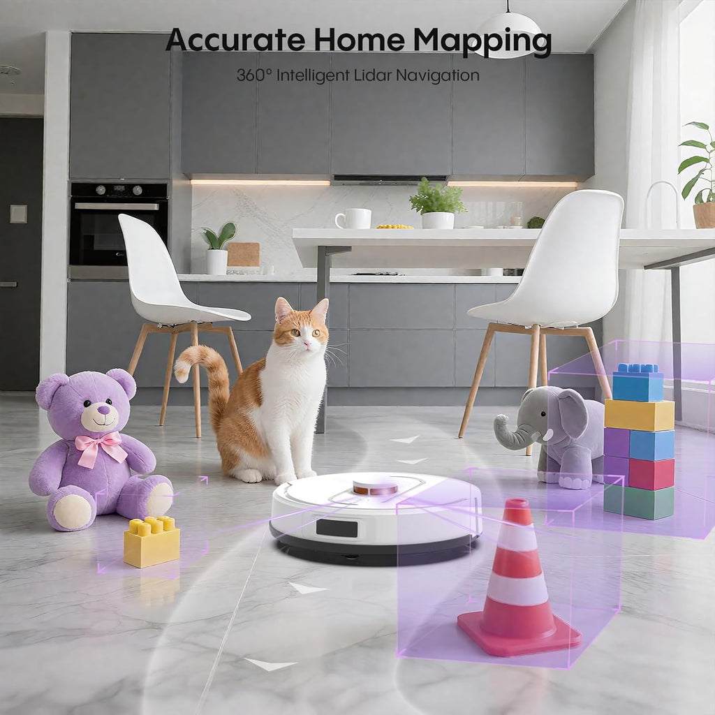 Bagotte Robot Vacuum and Mop Self Emptying, 5000Pa Suction, 60-Day Hands-Free, LiDAR Navigation, Smart Mapping, No-Go Zones, Wi-Fi/Alexa App Control for Pet Hair, Hard Floors, Carpets