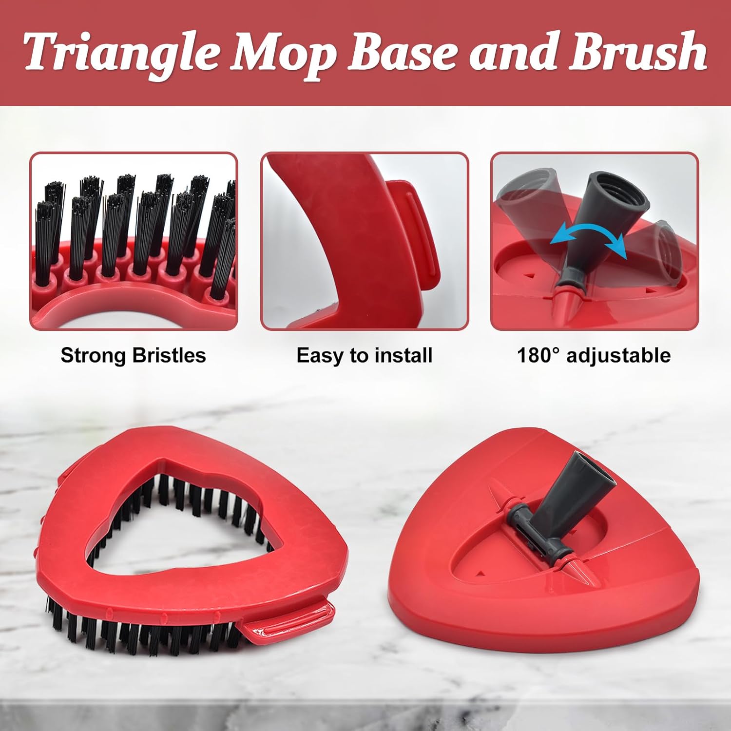 Spin Mop Handle Replacement for Ocedar, Mop Heads Replacements Compatible with O-Cedar EasyWring 1-Tank System, Include 4-Section Handle, 2 Replace Heads,1 Scrub Brush, 1 Base for O Cedar Spin Mops