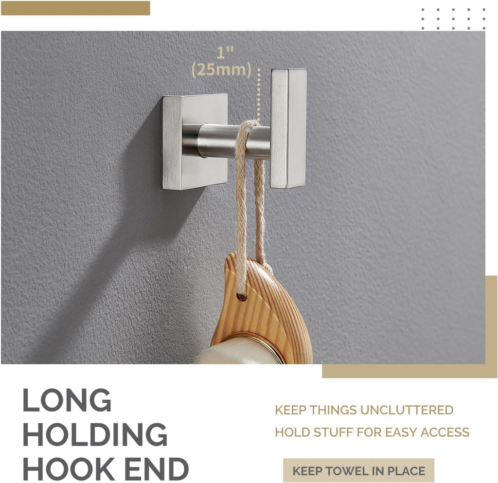 Angle Simple Bathroom Towel Hook, SUS304 Stainless Steel Single Shower Towel Hanger for Wall, Kitchen Cabinet Closet Coat Robe Holder Wall Mounted, Brushed Nickel